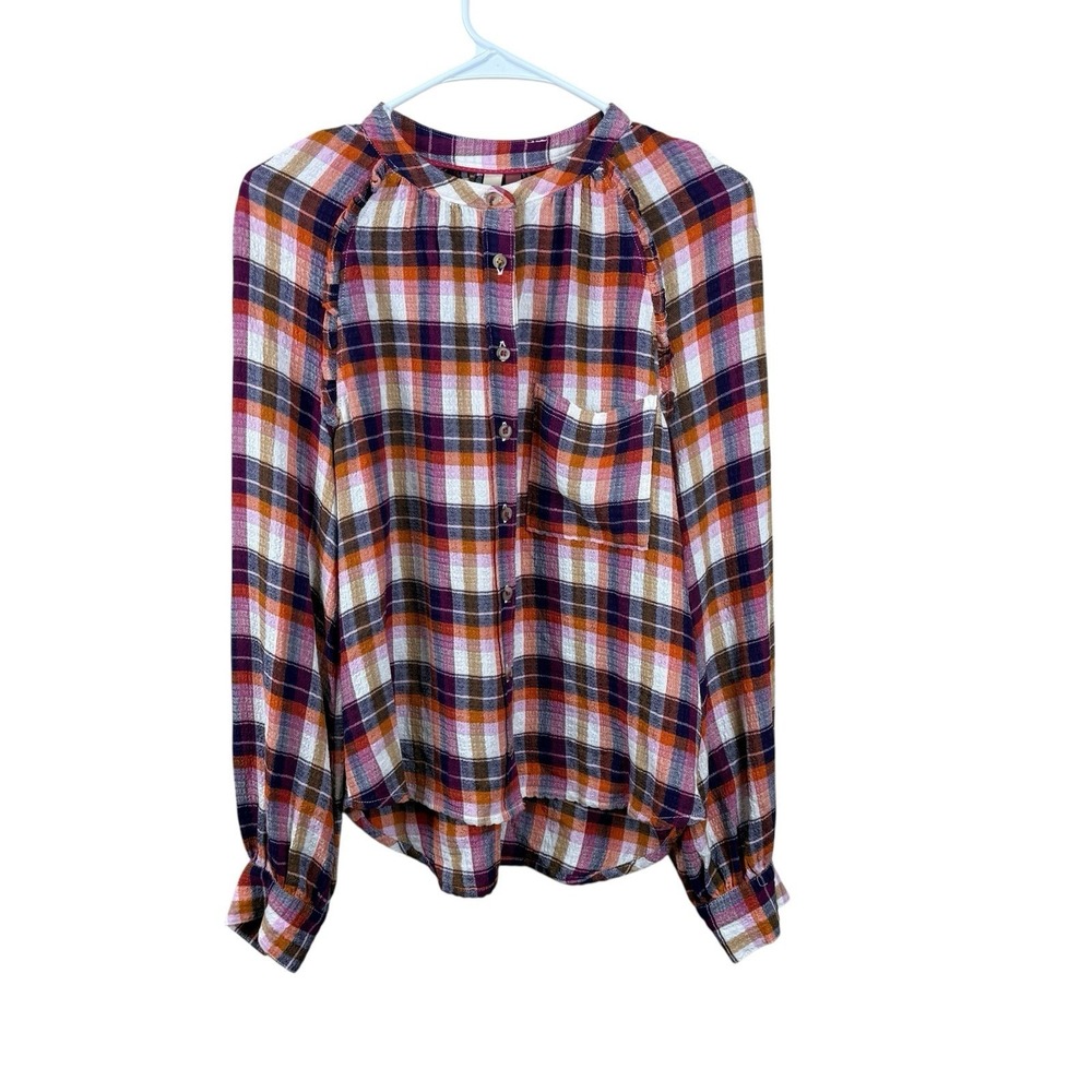 Anthropologie Pilcro Breezy Button-Down Plaid Shirt Western Cottagecore Flowy S